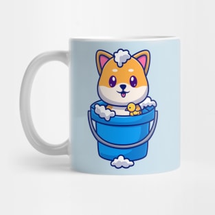 Cute Shiba Inu Bathing In Bucket With Bubble Cartoon Mug